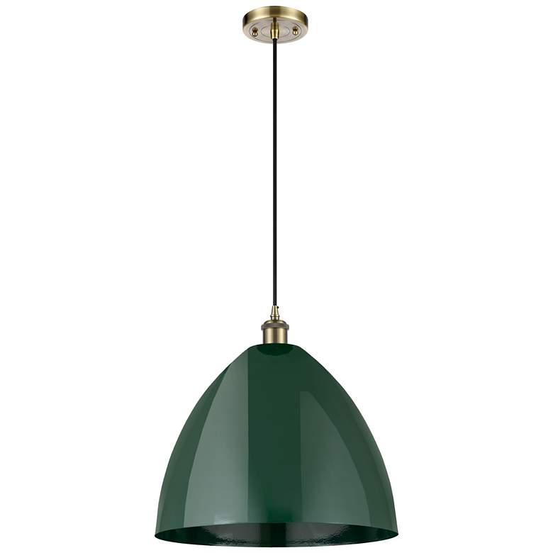 Image 1 Ballston Plymouth Dome 16"W Antique Brass Corded Mini Pendant Green Sh