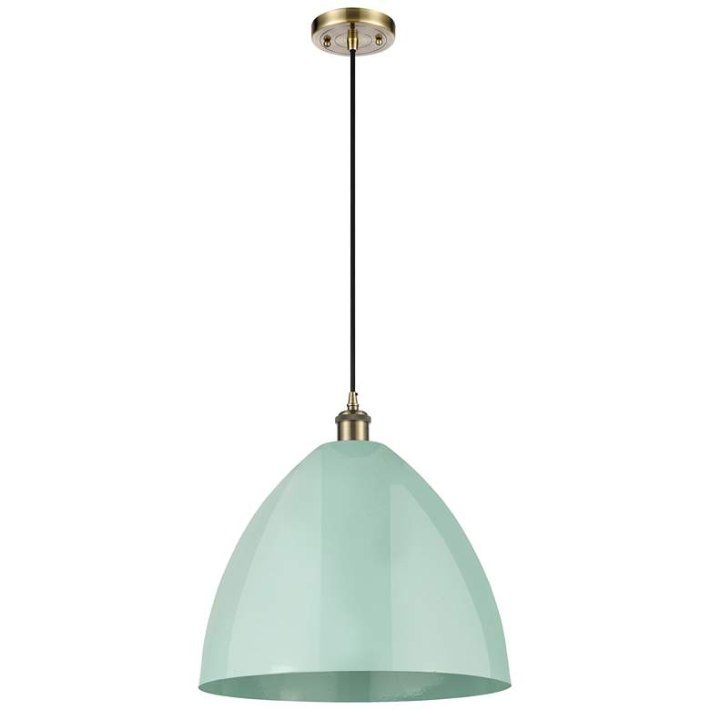 Image 1 Ballston Plymouth Dome 16"W Antique Brass Corded Mini Pendant Seafoam