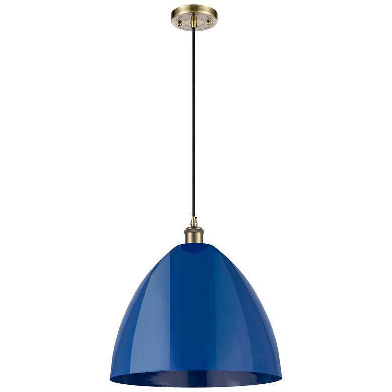 Image 1 Ballston Plymouth Dome 16"W Antique Brass Corded Mini Pendant w/ Blue