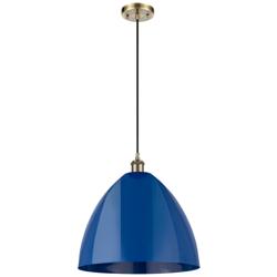 Ballston Plymouth Dome 16"W Antique Brass Corded Mini Pendant w/ Blue