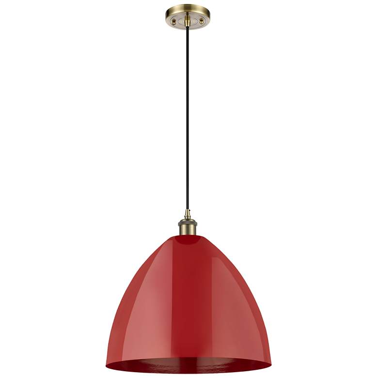 Image 1 Ballston Plymouth Dome 16"W Antique Brass Corded Mini Pendant w/ Red S