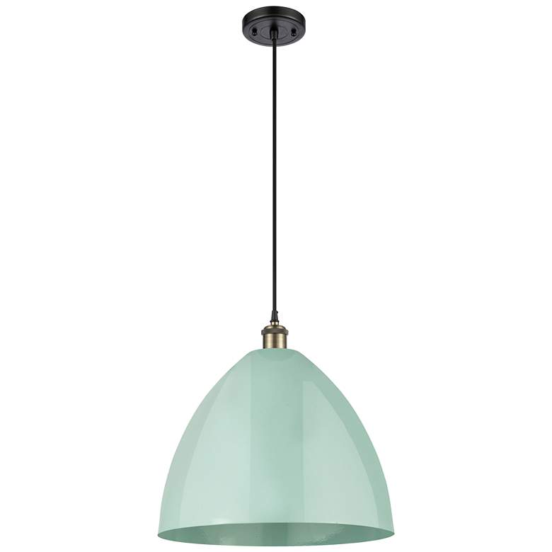 Image 1 Ballston Plymouth Dome 16"W Black Brass Corded Mini Pendant Seafoam Sh