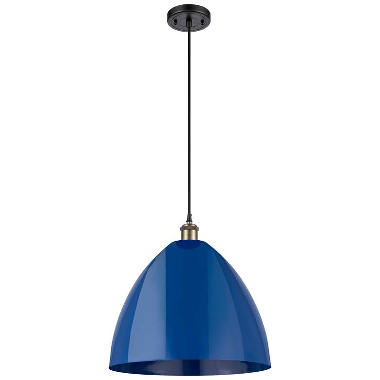 Image 1 Ballston Plymouth Dome 16"W Black Brass Corded Mini Pendant w/ Blue Sh