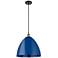 Ballston Plymouth Dome 16"W Black Brass Corded Mini Pendant w/ Blue Sh