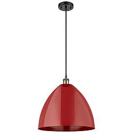 Image1 of Ballston Plymouth Dome 16"W Black Brass Corded Mini Pendant w/ Red Sha