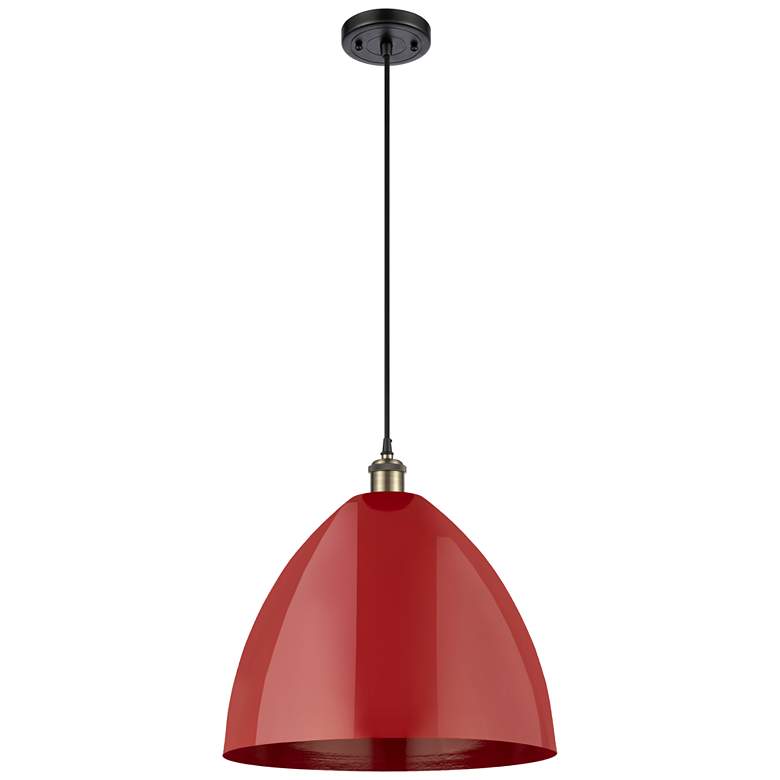 Image 1 Ballston Plymouth Dome 16"W Black Brass Corded Mini Pendant w/ Red Sha