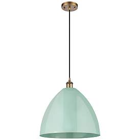 Image1 of Ballston Plymouth Dome 16"W Brushed Brass Corded Mini Pendant Seafoam