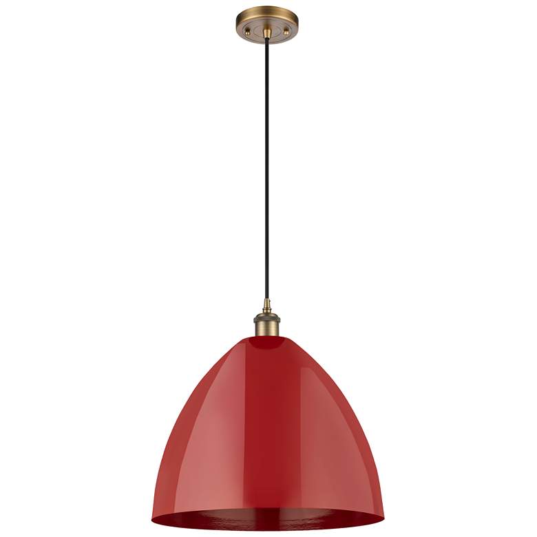 Image 1 Ballston Plymouth Dome 16"W Brushed Brass Corded Mini Pendant w/ Red S