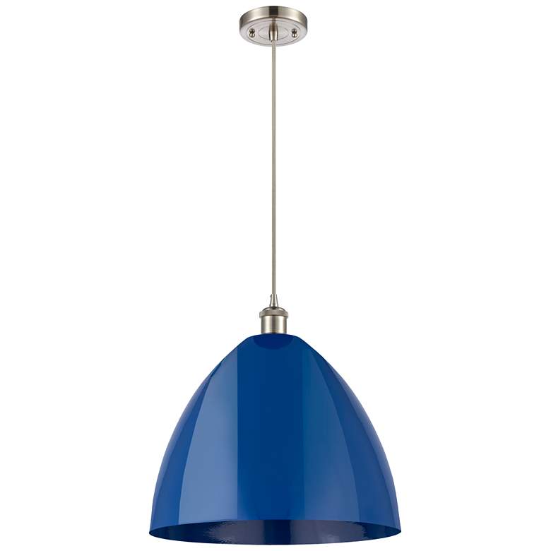 Image 1 Ballston Plymouth Dome 16"W Brushed Nickel Corded Mini Pendant Blue Sh