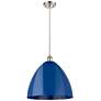 Ballston Plymouth Dome 16"W Brushed Nickel Corded Mini Pendant Blue Sh