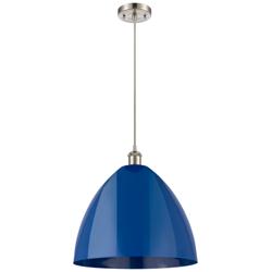 Ballston Plymouth Dome 16"W Brushed Nickel Corded Mini Pendant Blue Sh