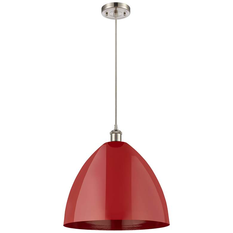 Image 1 Ballston Plymouth Dome 16"W Brushed Nickel Corded Mini Pendant w/ Red
