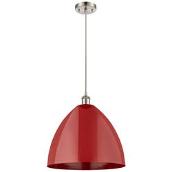 Ballston Plymouth Dome 16"W Brushed Nickel Corded Mini Pendant w/ Red