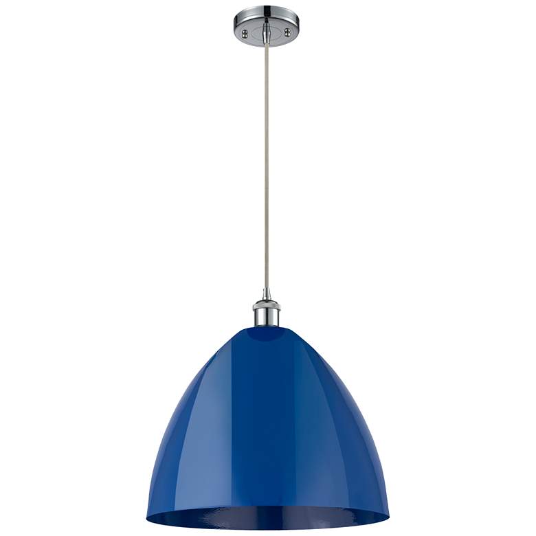 Image 1 Ballston Plymouth Dome 16"W Chrome Corded Mini Pendant w/ Blue Shade