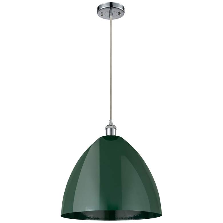 Image 1 Ballston Plymouth Dome 16"W Chrome Corded Mini Pendant w/ Green Shade