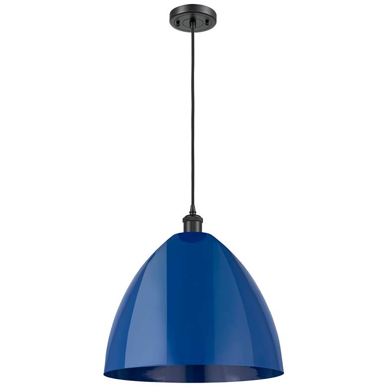 Image 1 Ballston Plymouth Dome 16"W Matte Black Corded Mini Pendant w/ Blue Sh