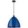 Ballston Plymouth Dome 16"W Matte Black Corded Mini Pendant w/ Blue Sh