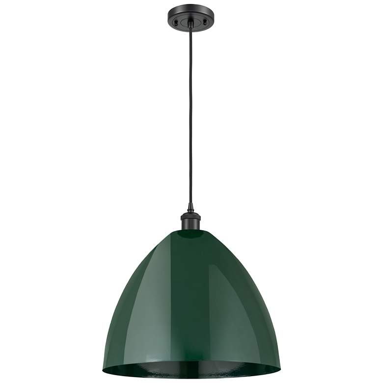Image 1 Ballston Plymouth Dome 16"W Matte Black Corded Mini Pendant w/ Green S