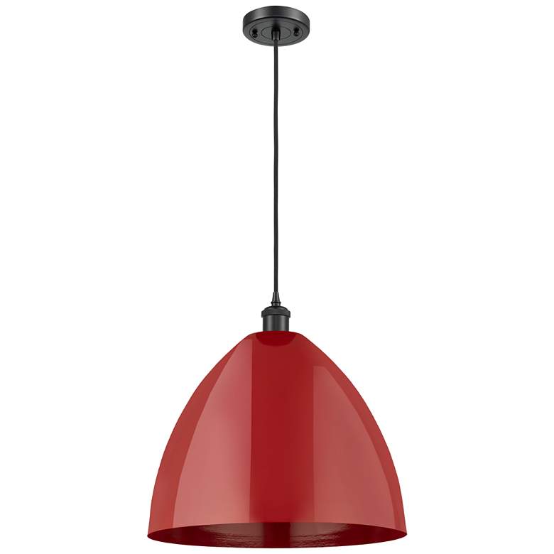 Image 1 Ballston Plymouth Dome 16"W Matte Black Corded Mini Pendant w/ Red Sha