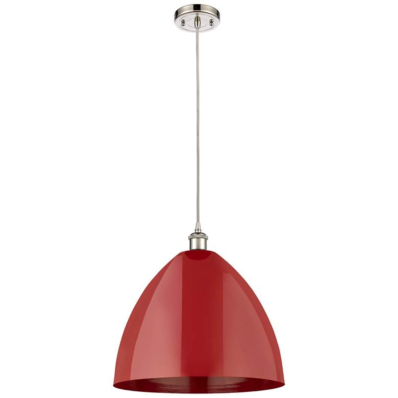 Image 1 Ballston Plymouth Dome 16"W Polished Nickel Corded Mini Pendant Red Sh