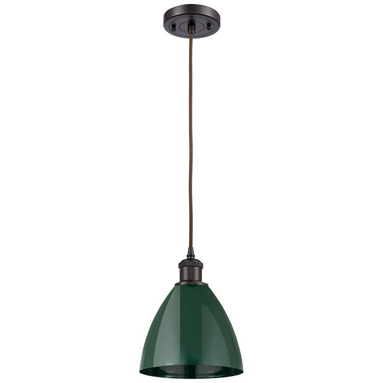 Image 1 Ballston Plymouth Dome 7.5" Wide Bronze Corded Mini Pendant w/ Green S