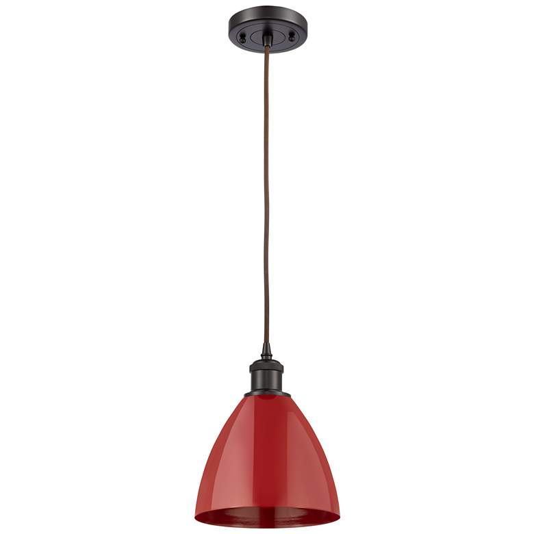 Image 1 Ballston Plymouth Dome 7.5" Wide Bronze Corded Mini Pendant w/ Red Sha