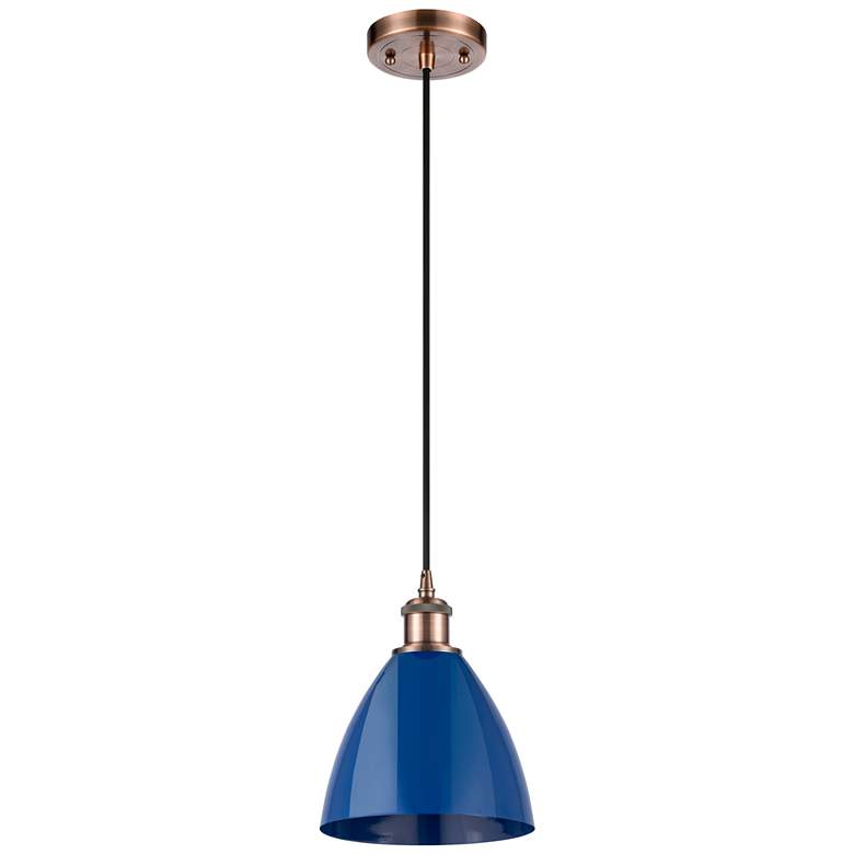 Image 1 Ballston Plymouth Dome 7.5" Wide Copper Corded Mini Pendant w/ Blue Sh