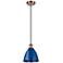 Ballston Plymouth Dome 7.5" Wide Copper Corded Mini Pendant w/ Blue Sh
