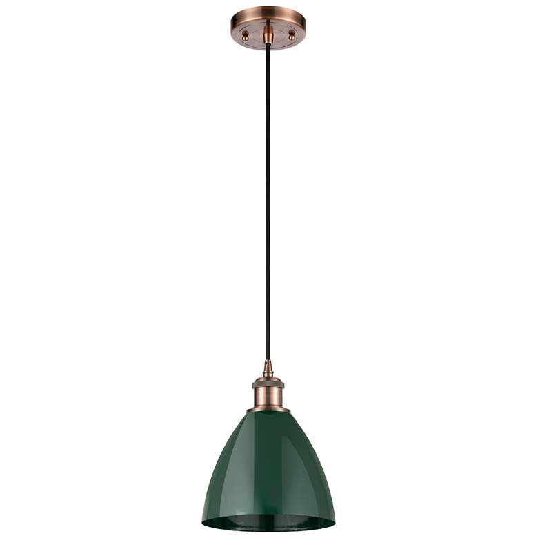 Image 1 Ballston Plymouth Dome 7.5" Wide Copper Corded Mini Pendant w/ Green S