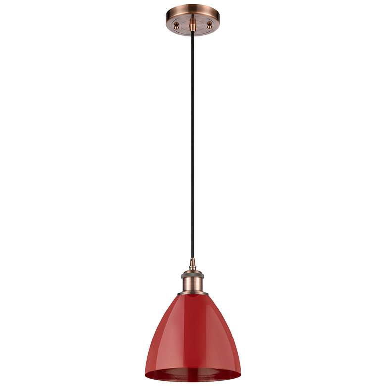 Image 1 Ballston Plymouth Dome 7.5" Wide Copper Corded Mini Pendant w/ Red Sha