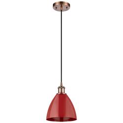 Ballston Plymouth Dome 7.5" Wide Copper Corded Mini Pendant w/ Red Sha