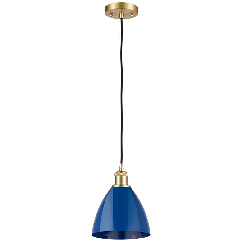 Image 1 Ballston Plymouth Dome 7.5" Wide Gold Corded Mini Pendant w/ Blue Shad