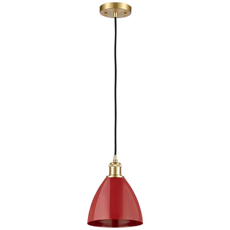 Image 1 Ballston Plymouth Dome 7.5" Wide Gold Corded Mini Pendant w/ Red Shade