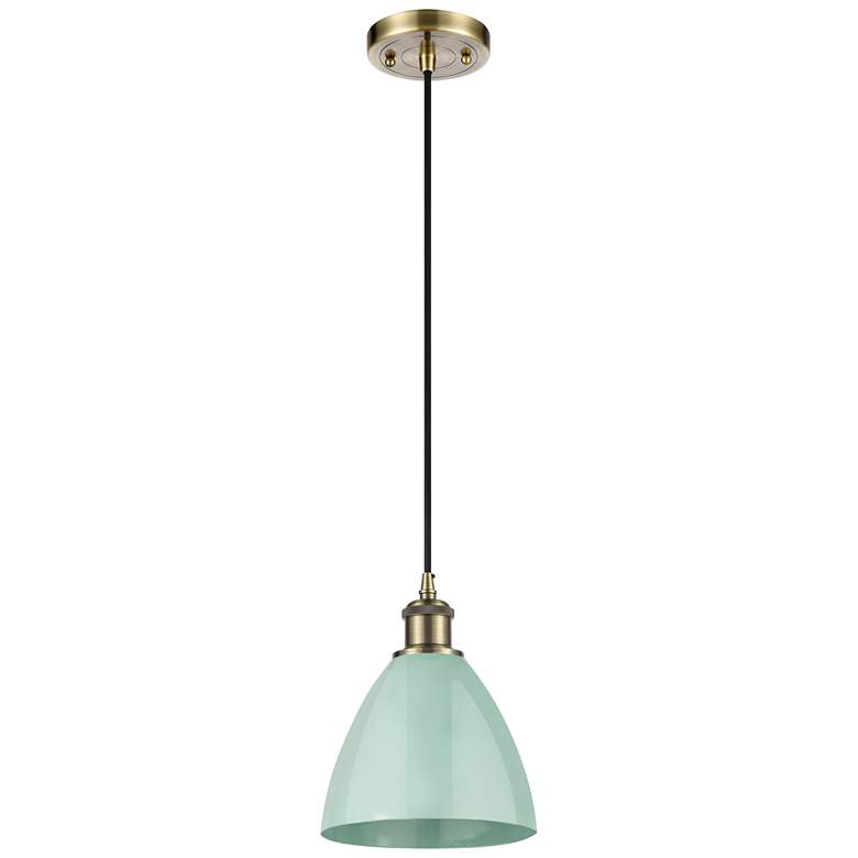 Image 1 Ballston Plymouth Dome 7.5"W Antique Brass Cord Mini Pendant Seafoam S
