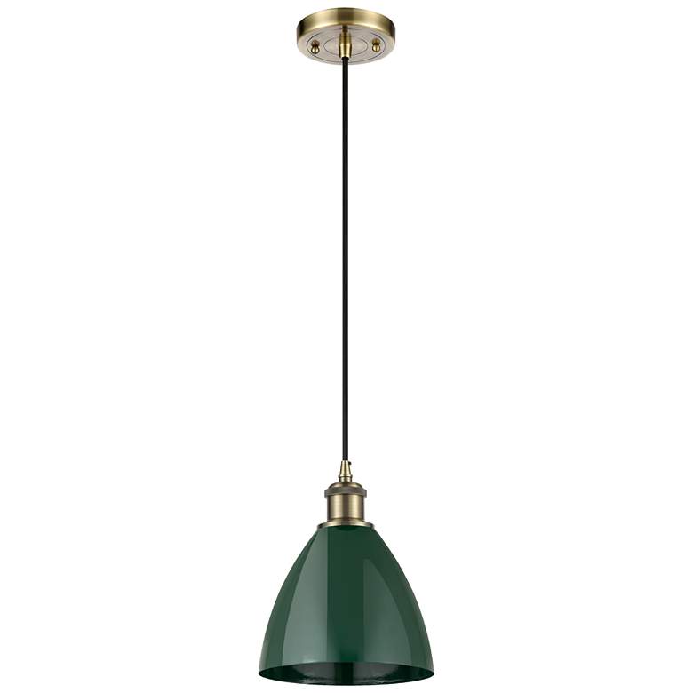 Image 1 Ballston Plymouth Dome 7.5"W Antique Brass Corded Mini Pendant Green S