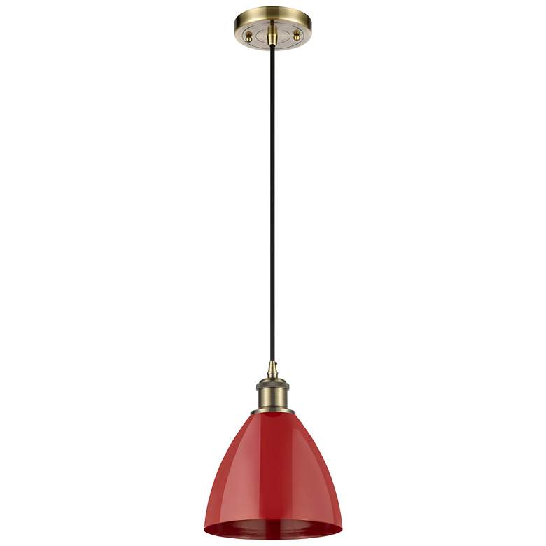 Image 1 Ballston Plymouth Dome 7.5"W Antique Brass Corded Mini Pendant w/ Red