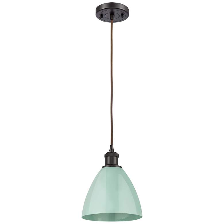 Image 1 Ballston Plymouth Dome 7.5"W Bronze Corded Mini Pendant w/ Seafoam Sha