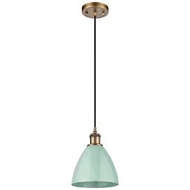 Image1 of Ballston Plymouth Dome 7.5"W Brushed Brass Cord Mini Pendant Seafoam S