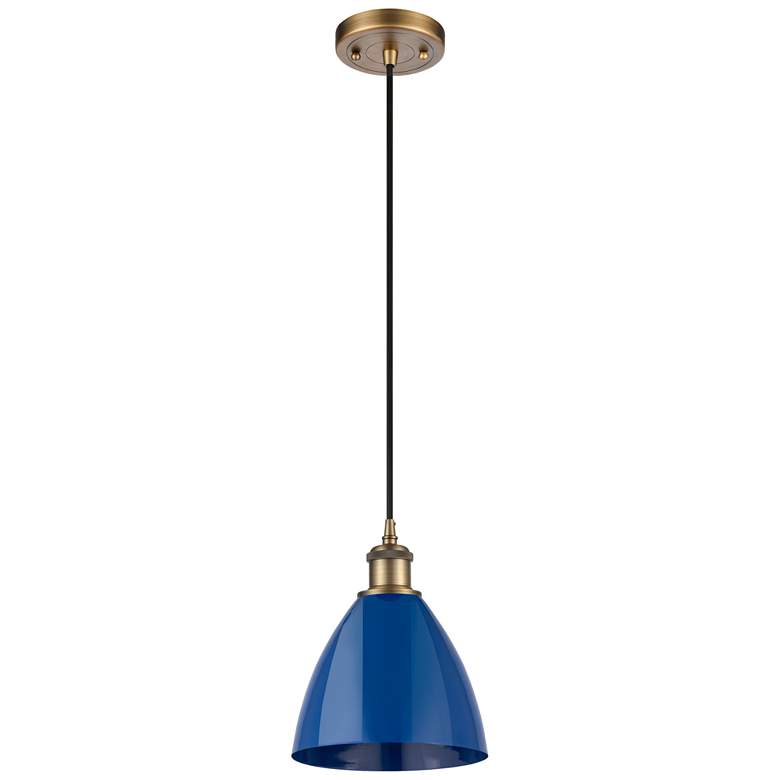 Image 1 Ballston Plymouth Dome 7.5"W Brushed Brass Corded Mini Pendant Blue Sh