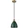 Ballston Plymouth Dome 7.5"W Brushed Brass Corded Mini Pendant Green S