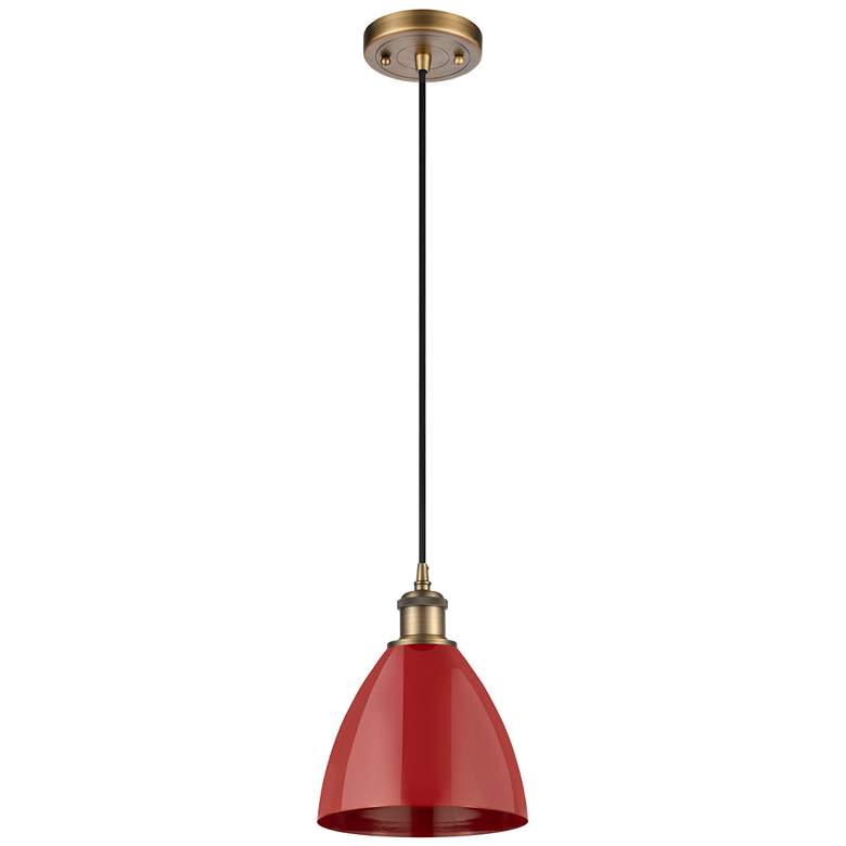 Image 1 Ballston Plymouth Dome 7.5"W Brushed Brass Corded Mini Pendant w/ Red