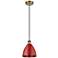 Ballston Plymouth Dome 7.5"W Brushed Brass Corded Mini Pendant w/ Red