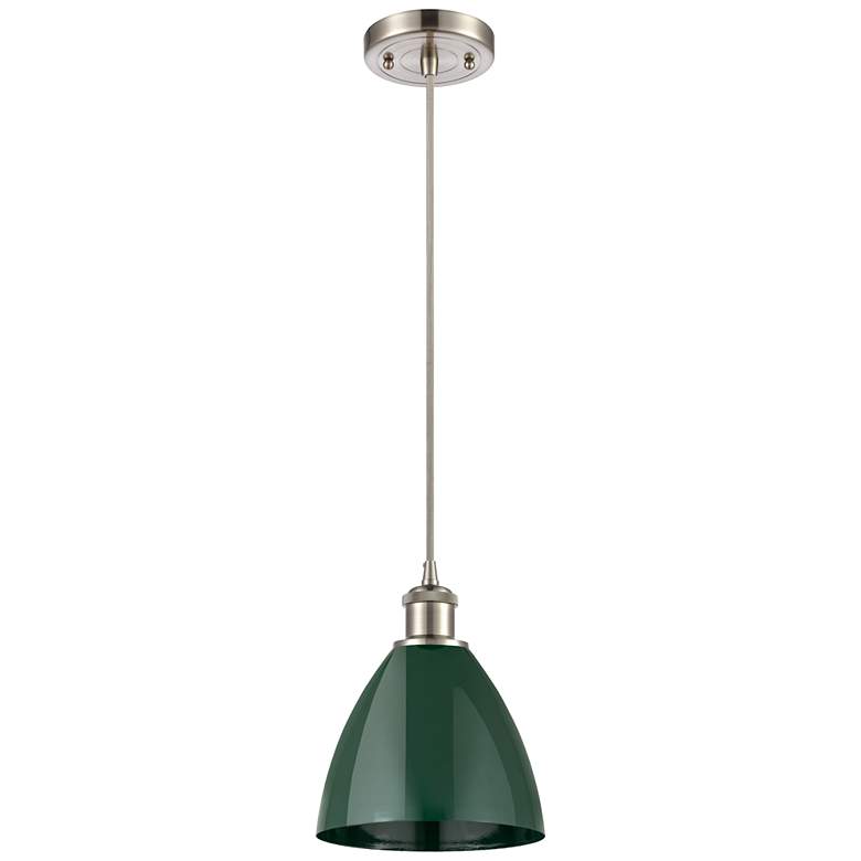 Image 1 Ballston Plymouth Dome 7.5"W Brushed Nickel Corded Mini Pendant Green