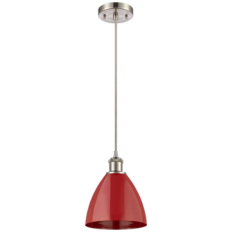 Image 1 Ballston Plymouth Dome 7.5"W Brushed Nickel Corded Mini Pendant Red Sh