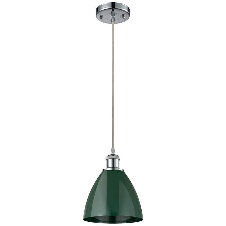 Image 1 Ballston Plymouth Dome 7.5"W Chrome Corded Mini Pendant w/ Green Shade