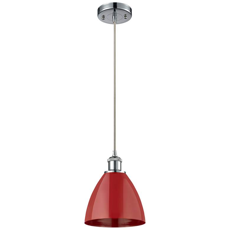 Image 1 Ballston Plymouth Dome 7.5"W Chrome Corded Mini Pendant w/ Red Shade