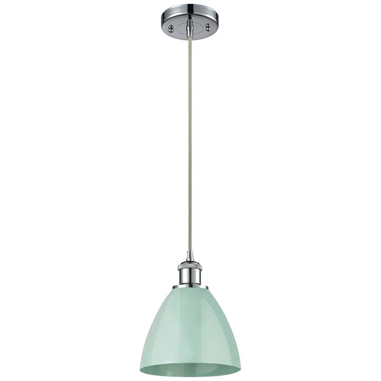 Image 1 Ballston Plymouth Dome 7.5"W Chrome Corded Mini Pendant w/ Seafoam Sha
