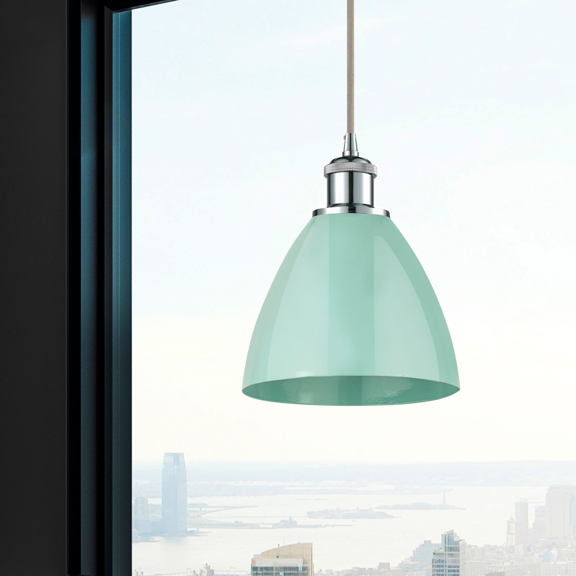 Image 2 Ballston Plymouth Dome 7.5"W Chrome Corded Mini Pendant w/ Seafoam Sha more views