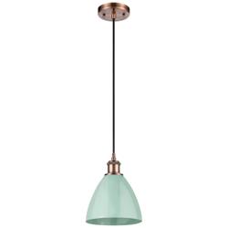 Ballston Plymouth Dome 7.5"W Copper Corded Mini Pendant w/ Seafoam Sha