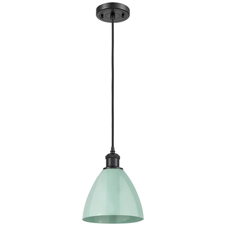 Image 1 Ballston Plymouth Dome 7.5"W Matte Black Corded Mini Pendant Seafoam S